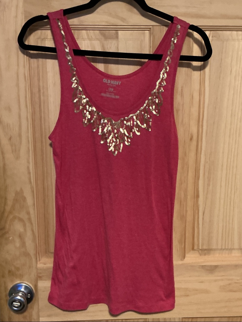 Old Navy Hot Pink Tank Top with Gold Sequin Trim